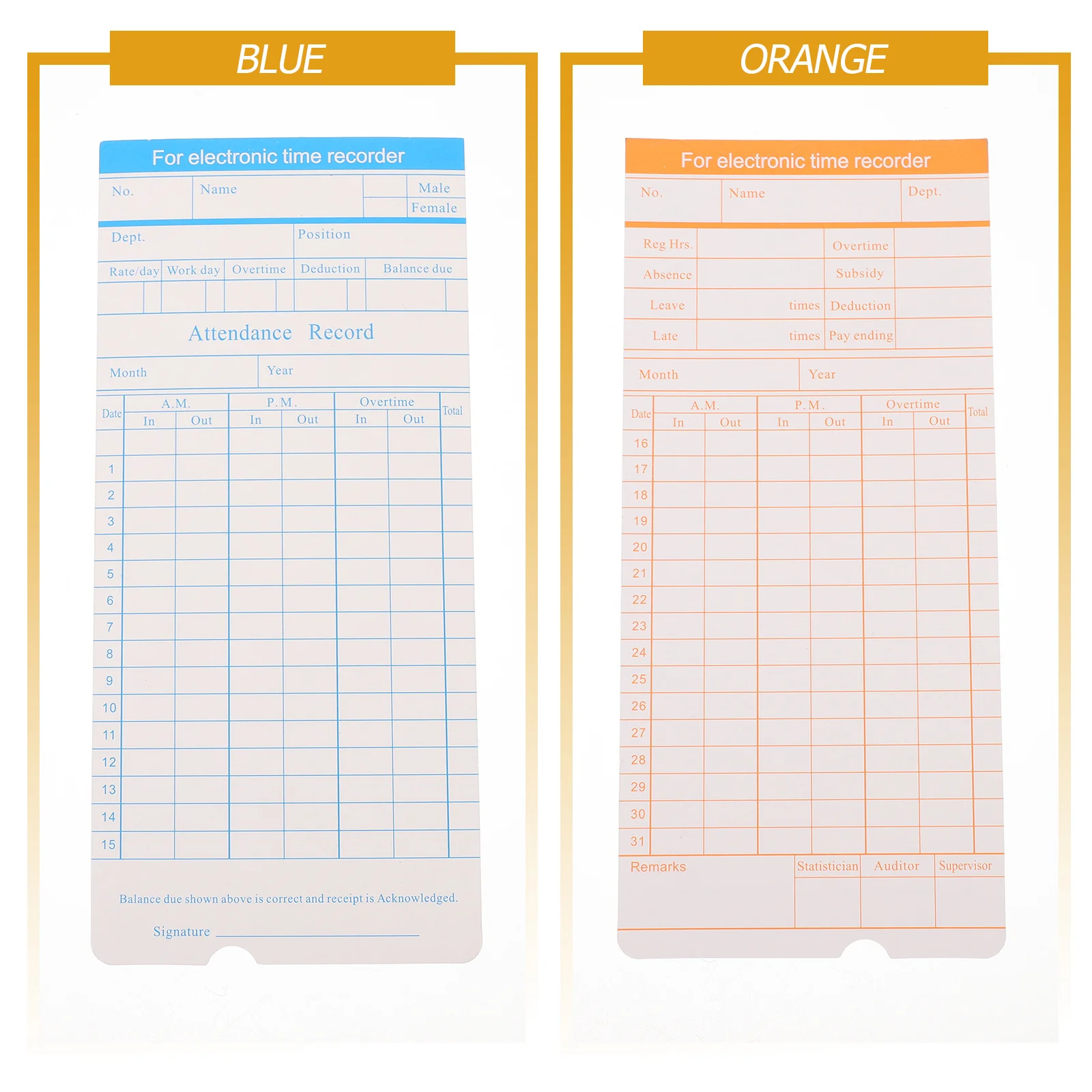 100 ورقة من بطاقات الوقت للاستخدام المكتبي، بطاقات تسجيل الحضور الورقية على الوجهين، الطبعة الإنجليزية لساق الموظف الأسبوعي #6