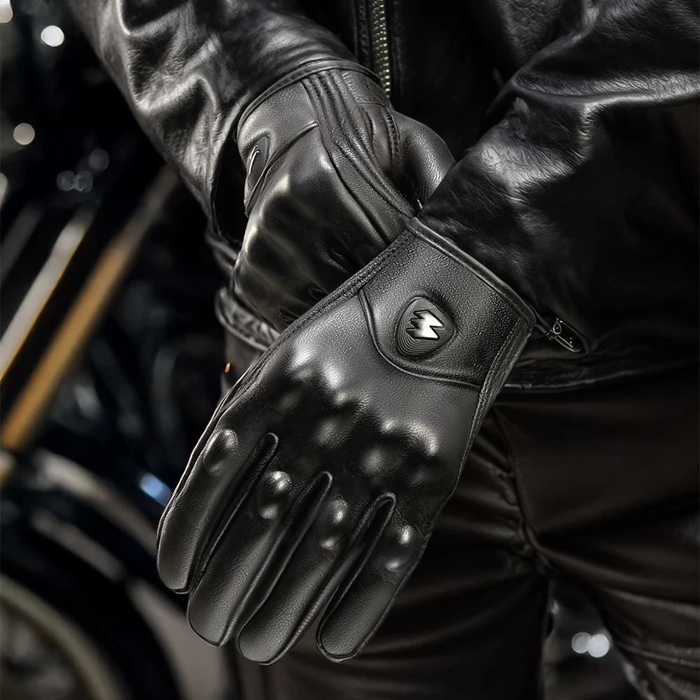 

MOGEBIKE Motorcycle Gloves Black Racing Genuine Leather Motorbike Road Riding Team Touchscreen Glove Men Summer Winter