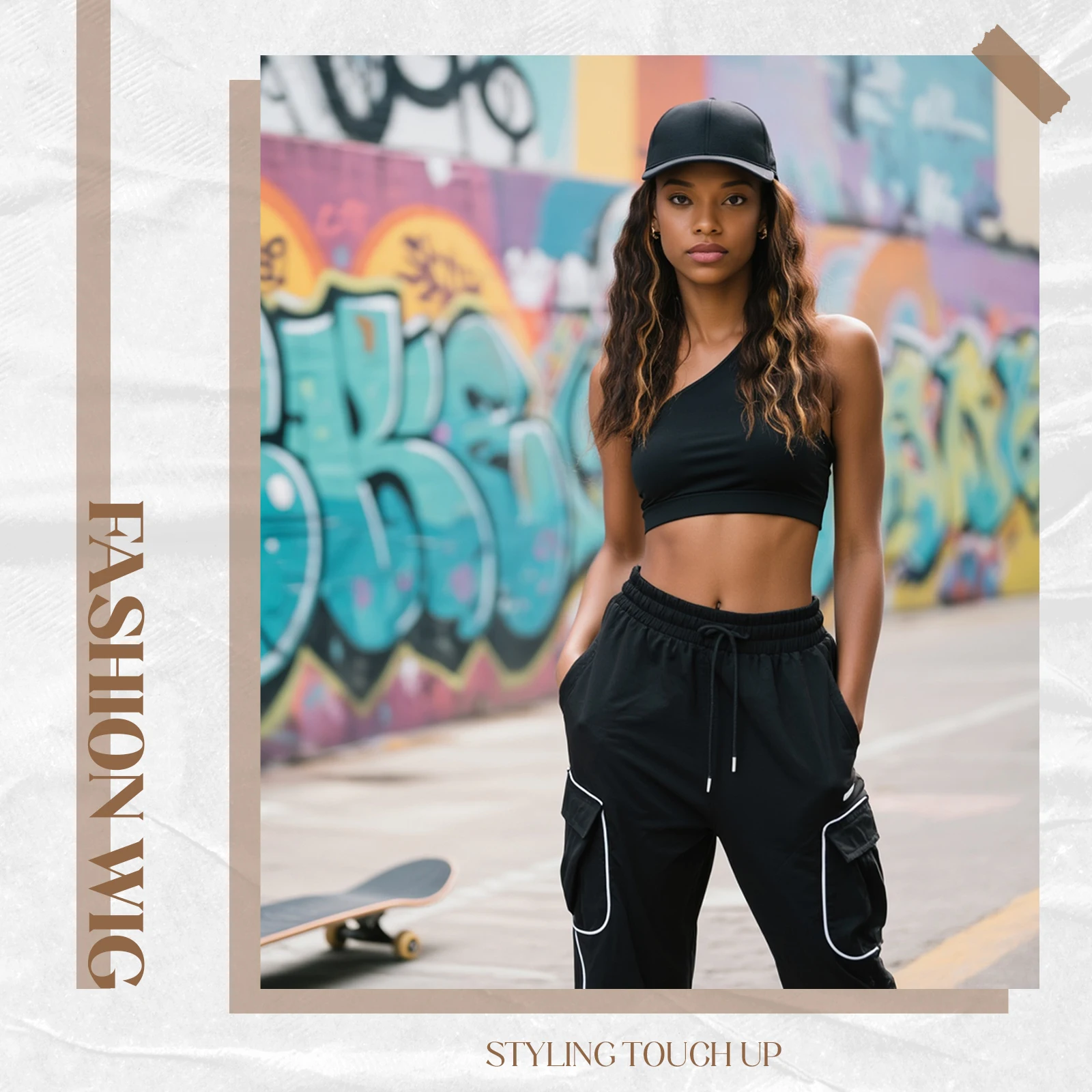 Boné de beisebol peruca de cabelo sintético ondulado de 18 polegadas com penteado moderno para mulheres festa ao ar livre uso diário