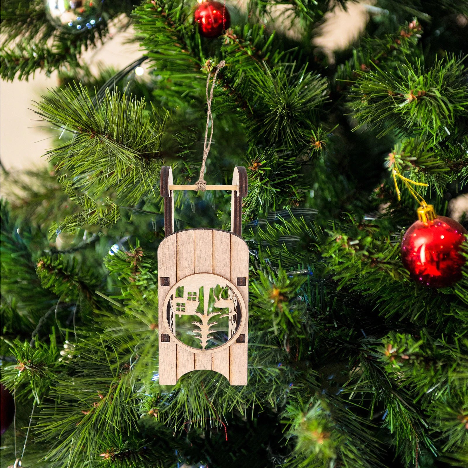 

12Pcs Wooden Sleigh Pendants Lightweight Rustic Christmas Tree Decorations DIY Craft Ornaments Holiday Party Sled Adornments