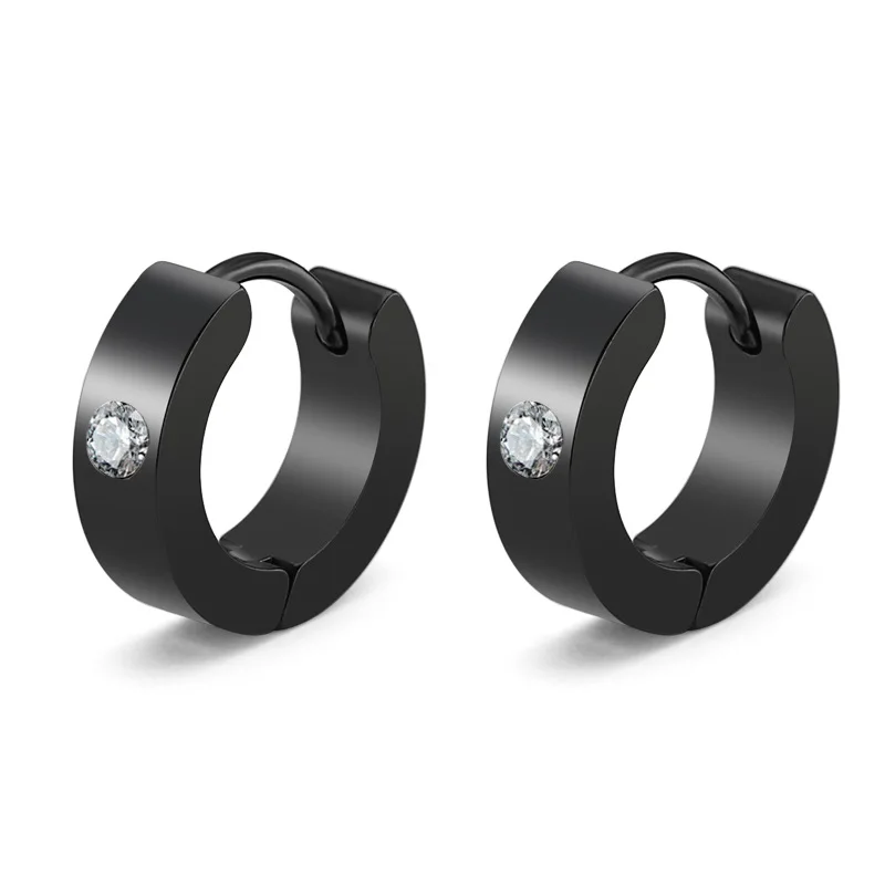 New Trendy Round Hoop Earrings Simple Zircon Stainless Steel Circle Earring For Women Men Punk Party Jewelry Brincos