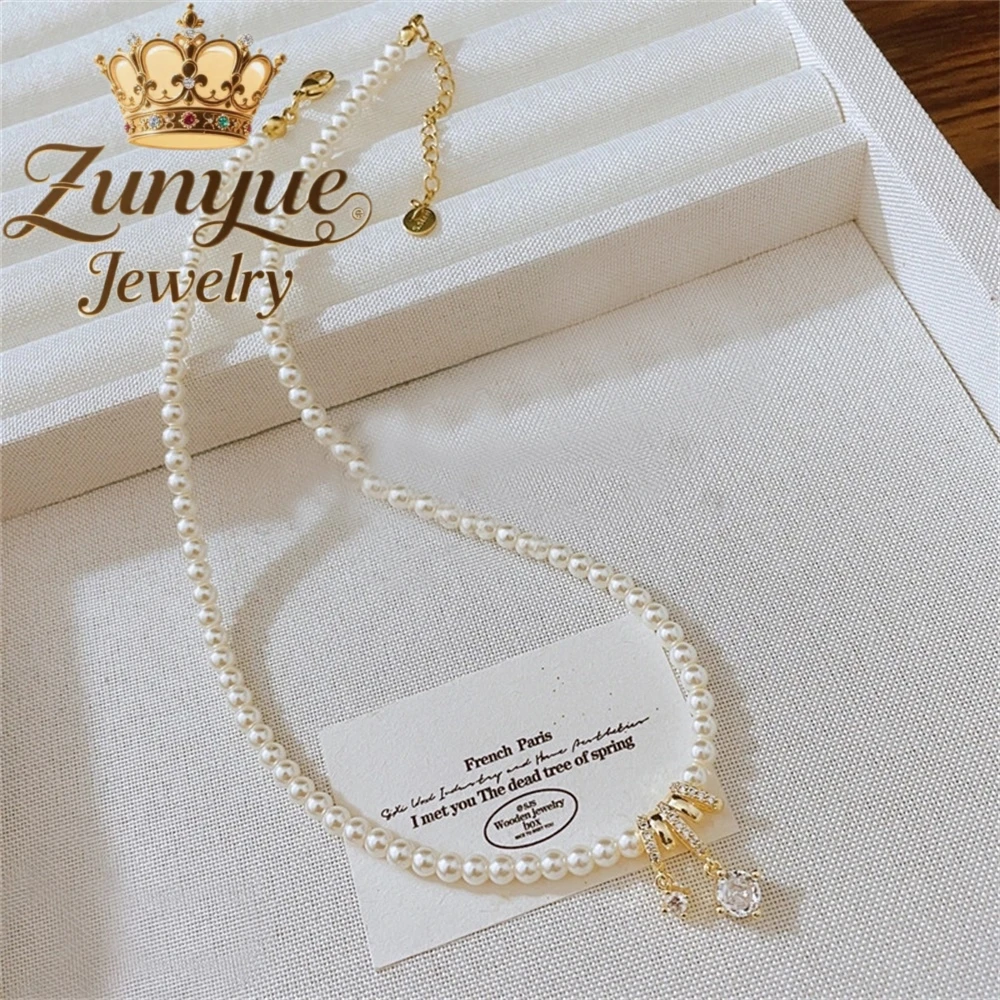 Rose Purple Pearl Necklace Accessory Collarbone Chain, Light Luxury And Niche Design, High-End Neckchain Accessory Exquisite