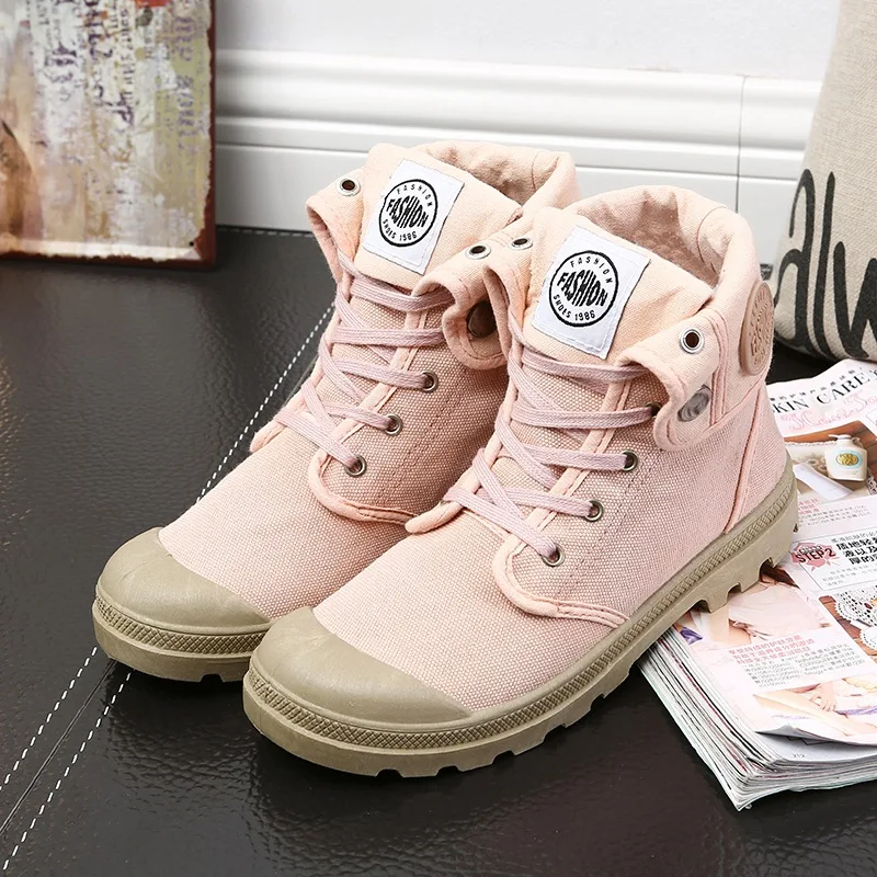 New Canvas Shoes Women Work Boots Palladium Style Fashion High-top Breathable Ankle Casual Shoes Female High Quality 35-41