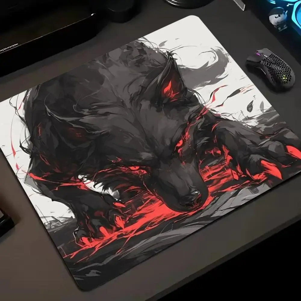 Small Size 45X50 Mouse Pad Dark Evil Black Wolf Anime Horror Art Non-Slip Rubber Base Mousepad For Laptop PC Office Gaming Decor