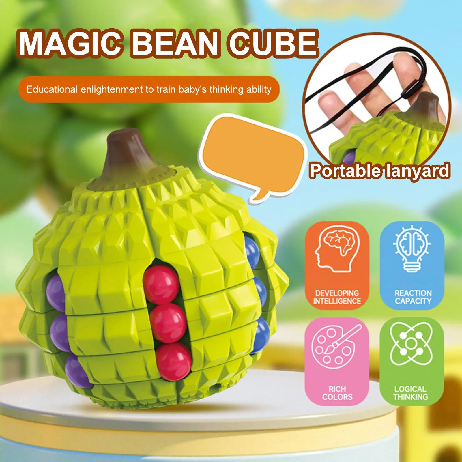 Fidget Toys Cube Durian Shape Rotating Bean Cube Puzzle Entertainment Calming Gadget For Child Youth Men Women Family