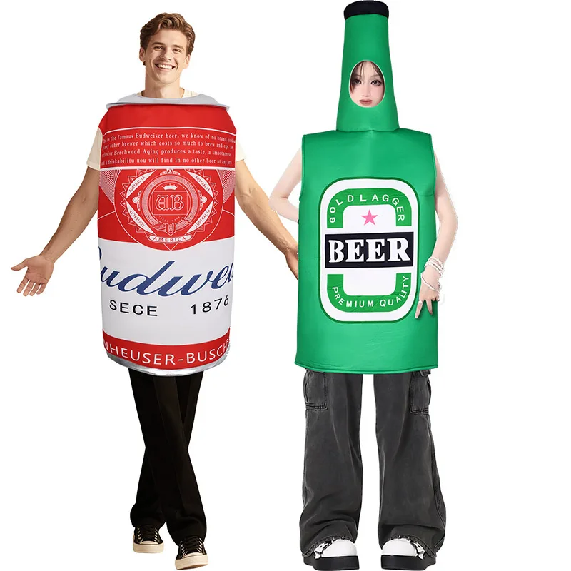 Bebida para adultos, vestido elegante de cerveza, fiesta de Oktoberfest para hombres, disfraz divertido de lata de cerveza para mujeres, disfraz de botella de cerveza verde para pareja de Halloween