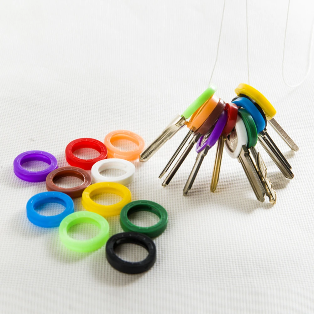 

64pcs Colorful Key Rings Elastic Silicone Caps for House Keys Tags Identifiers Fadeless Odorless Water Dust Proof