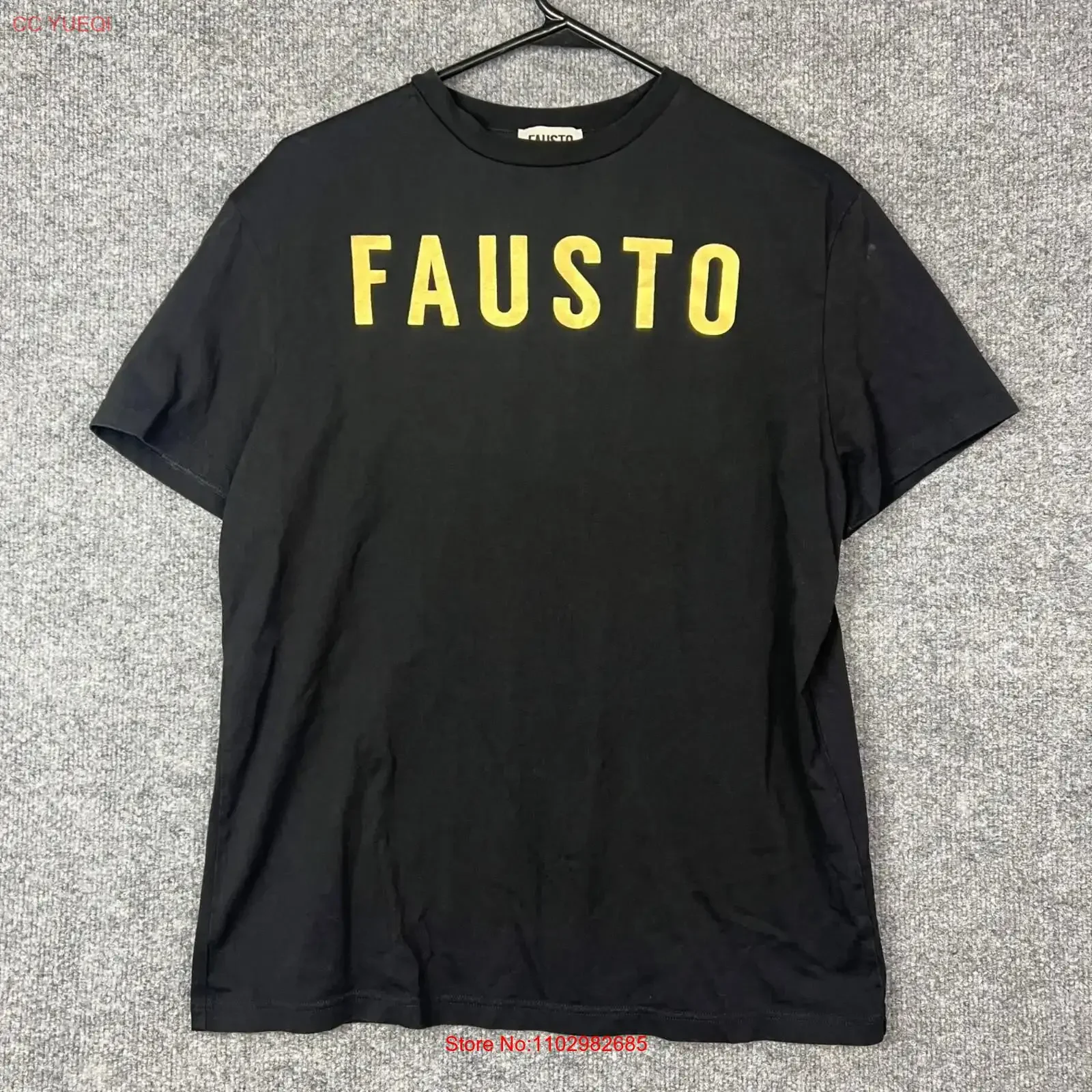Camiseta Fausto Puglisi con logo impreso, negra y dorada, talla pequeña, vintage para mujer, lavada, versátil, suave, transpirable, ligeramente holgada.
