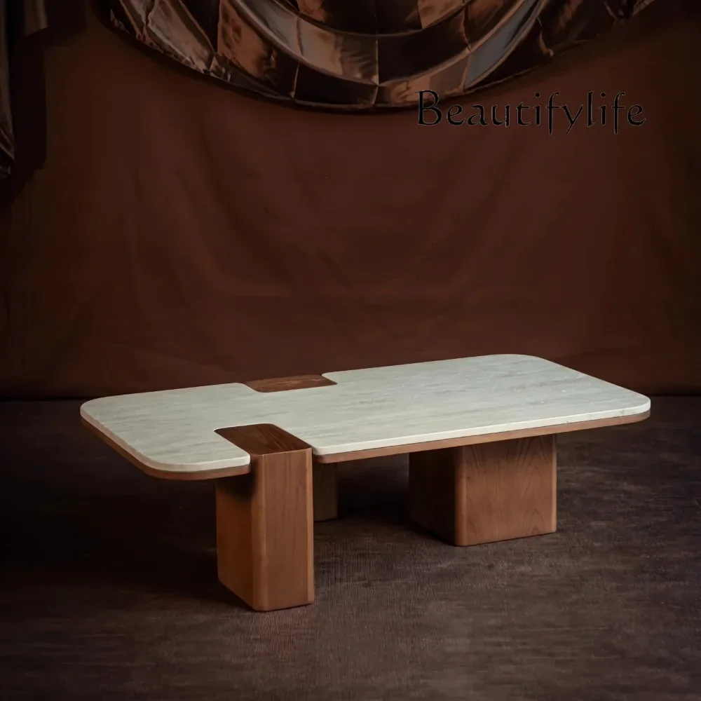 

living room home marble retro wabi wind tea villa coffee table Medieval style solid wood coffee table design