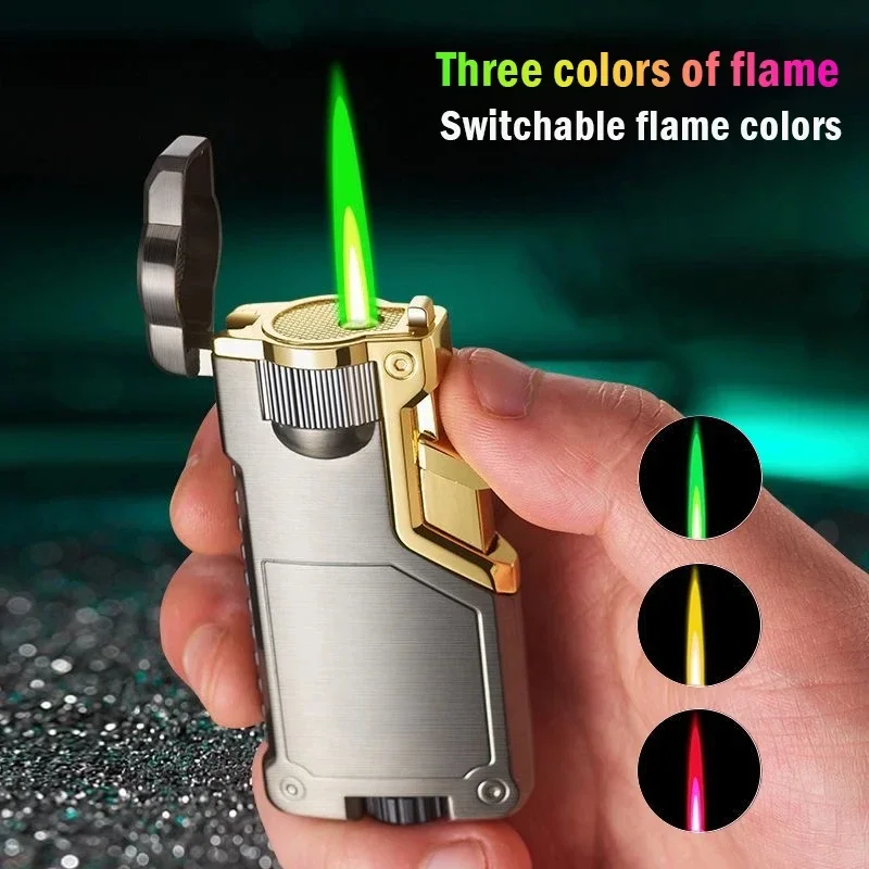 3-color Flame Color Torch Butane Gas Lighter Outdoor Windproof Direct Flush Turbo Jet Recycling Lighter Men\'s Gift