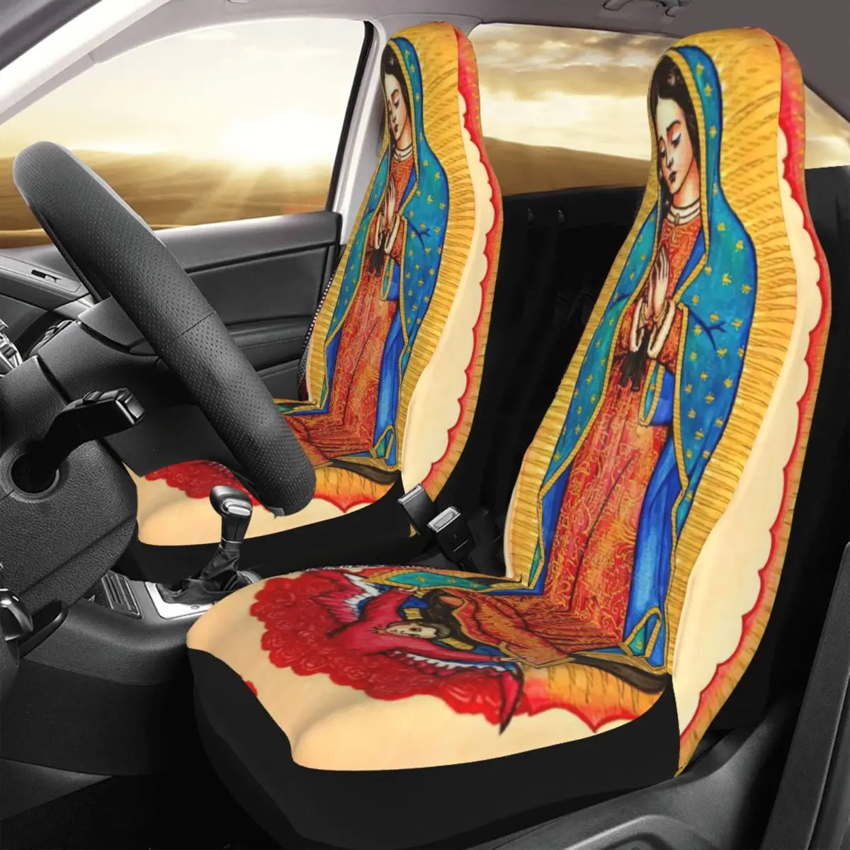 

Virgin Mary Car Seat Cover Custom Printing Universal Front Protector Accessories Cushion Set