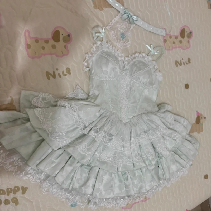 

Women's Sweet Suspender Party Dress Original New Lolita Short Jsk Dress Female Spring Lace Ribbon Slim Ball Gown Dresses
