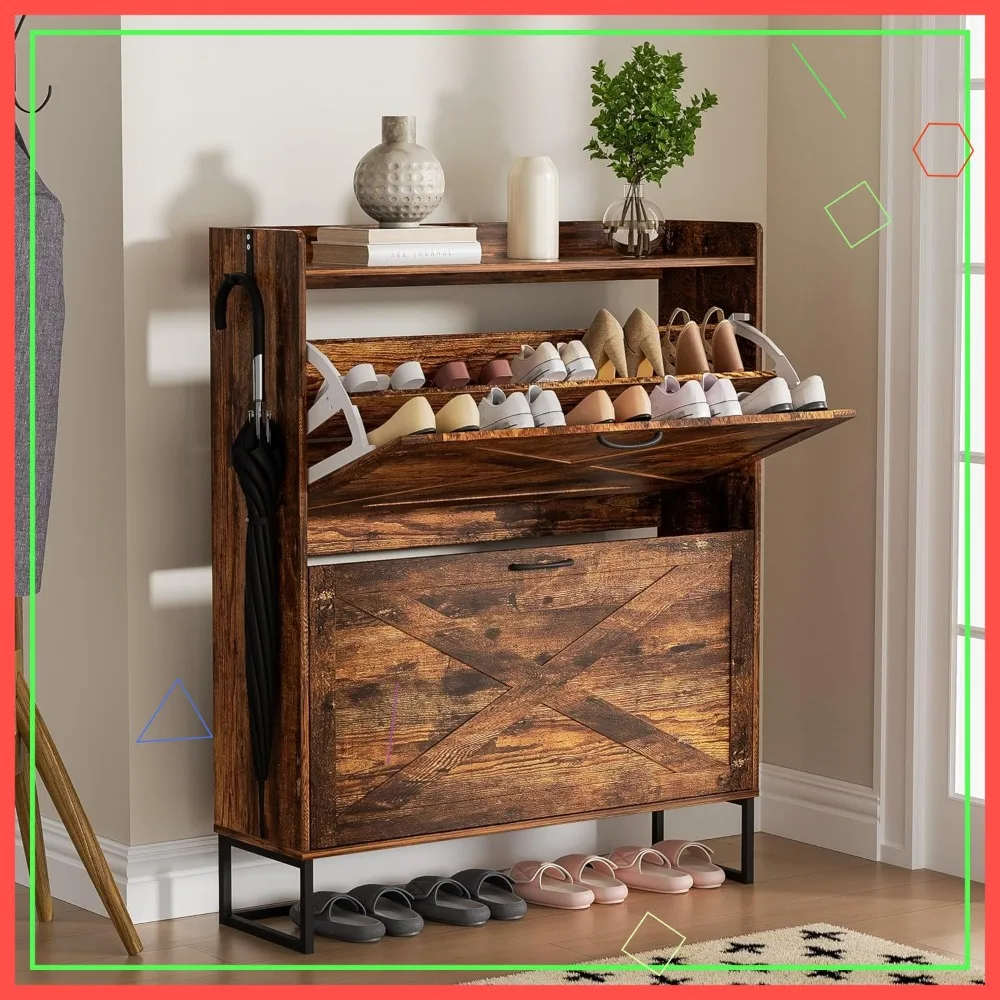 

Тонкий шкаф для обуви с откидными ящиками и крючками, отдельно стоящий органайзер для хранения в прихожей, прихожей, гостиной