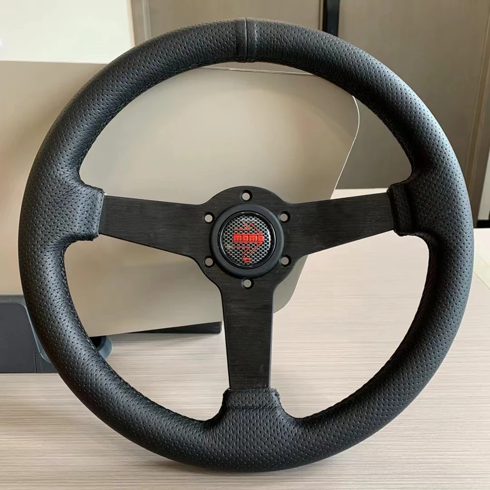 Плоское 13-дюймовое рулевое колесо из натуральной кожи JDM для автомобиля, ралли, гоночного телефона, рулевое колесо Volantes для VW, HONDA, TOYOTA,