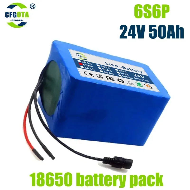 24V 50Ah 18650 Large-Capacity Battery Pack 6S6P 25.2V E-Bike Scooter Wheelchair Four-Wheeler Lithium Battery Pack BMS+ Charger