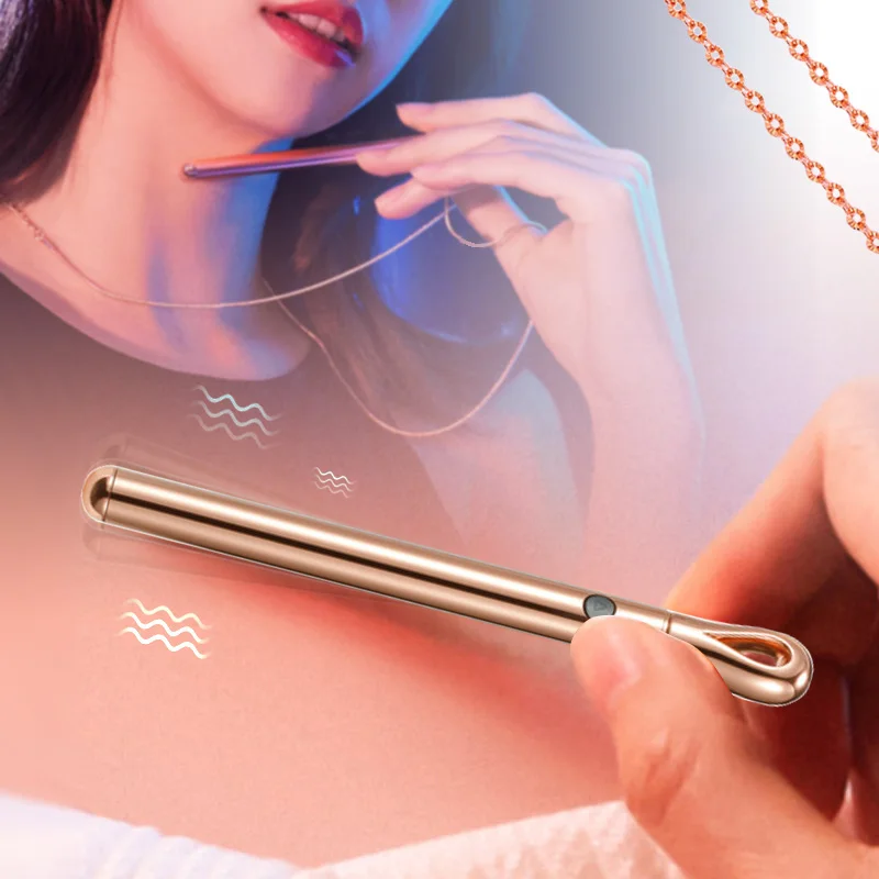 Gold Metal Slim Vibrators For Women Clitoris Vaginal Anal Stimulator Masturbator Vibrator With Necklace Sex Toys For Beginner