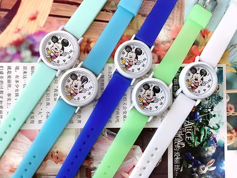 Disney mickey mouse dos desenhos animados crianças relógios à prova dwaterproof água silicone macio assistir banda luminosa relógio de quartzo para meninos meninas presentes