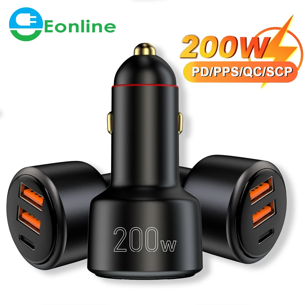 

EONLINE 3D UV 200W Car Charger Cigarette Socket LED Type-C PD35W USB 100W Quick Charge 4.0 For IPhone OPPO Samsung HUAWEI Xiaomi