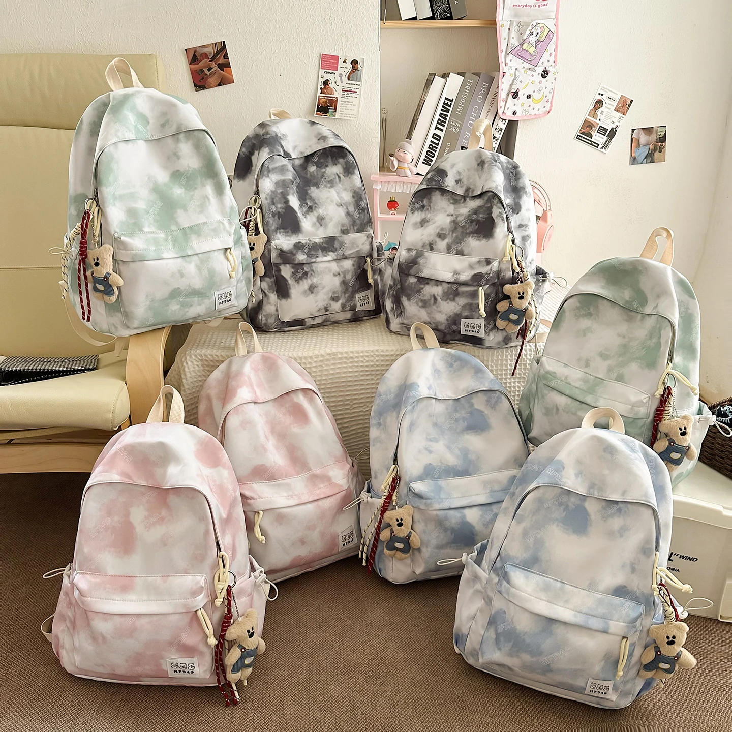 

2026 College Style Women's Backpack Trendy Casual Tie-Dye Travel Bag for High School And University Students Fashionable Bookbag