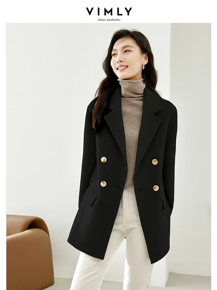 Vimly Wool Blazer Coats for Women Straight Double Breasted Female Overcoats 2024 Casual Warm Woman Winter Woolen Coat 50619