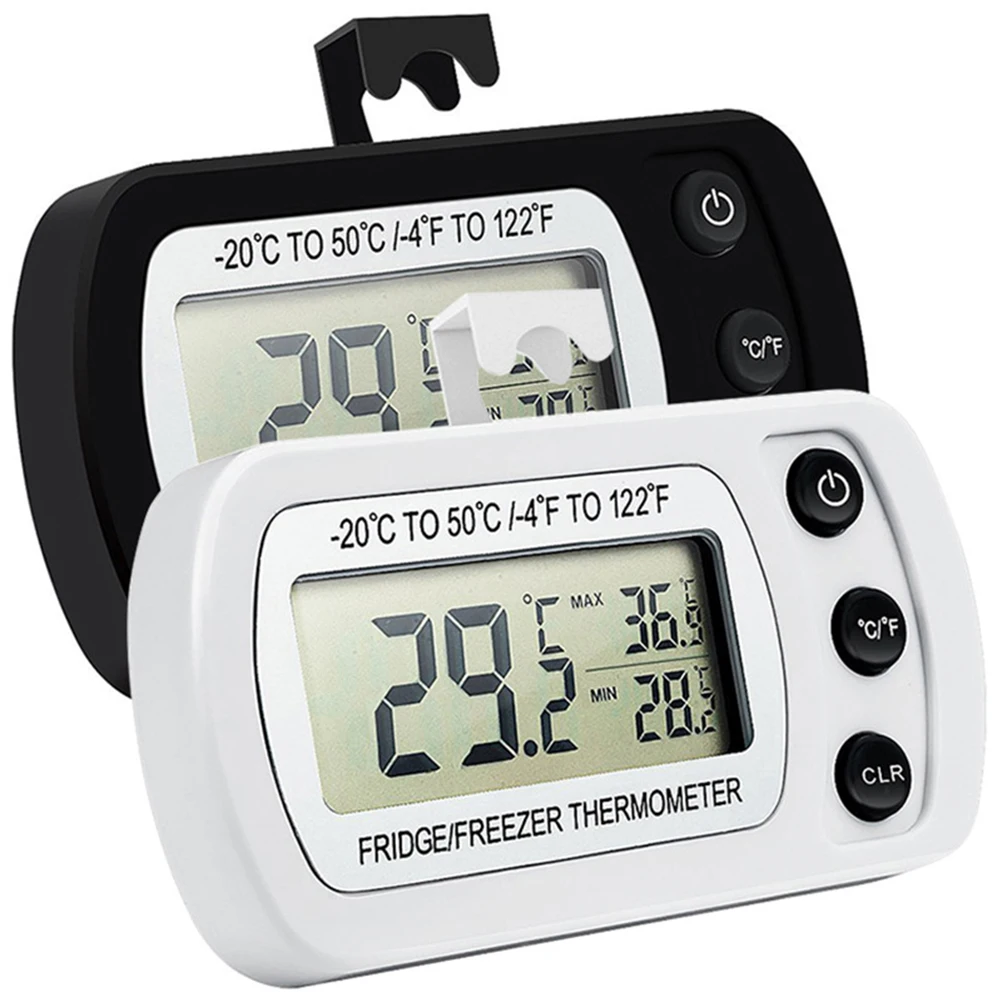 Termometer Kulkas Digital Tahan Air Layar LCD Besar dengan Pengait Memori Maksimum Minimum Sensor Suhu untuk Kulkas dan Freezer