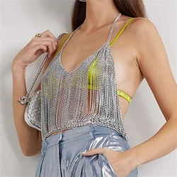 Luksusowe kobiety wielowarstwowe frędzle kryształ na klatkę piersiową biżuteria Bikini Top pół rękawa na klatkę piersiową Ornament Rhinestone łańcuszek biustonosz bielizna