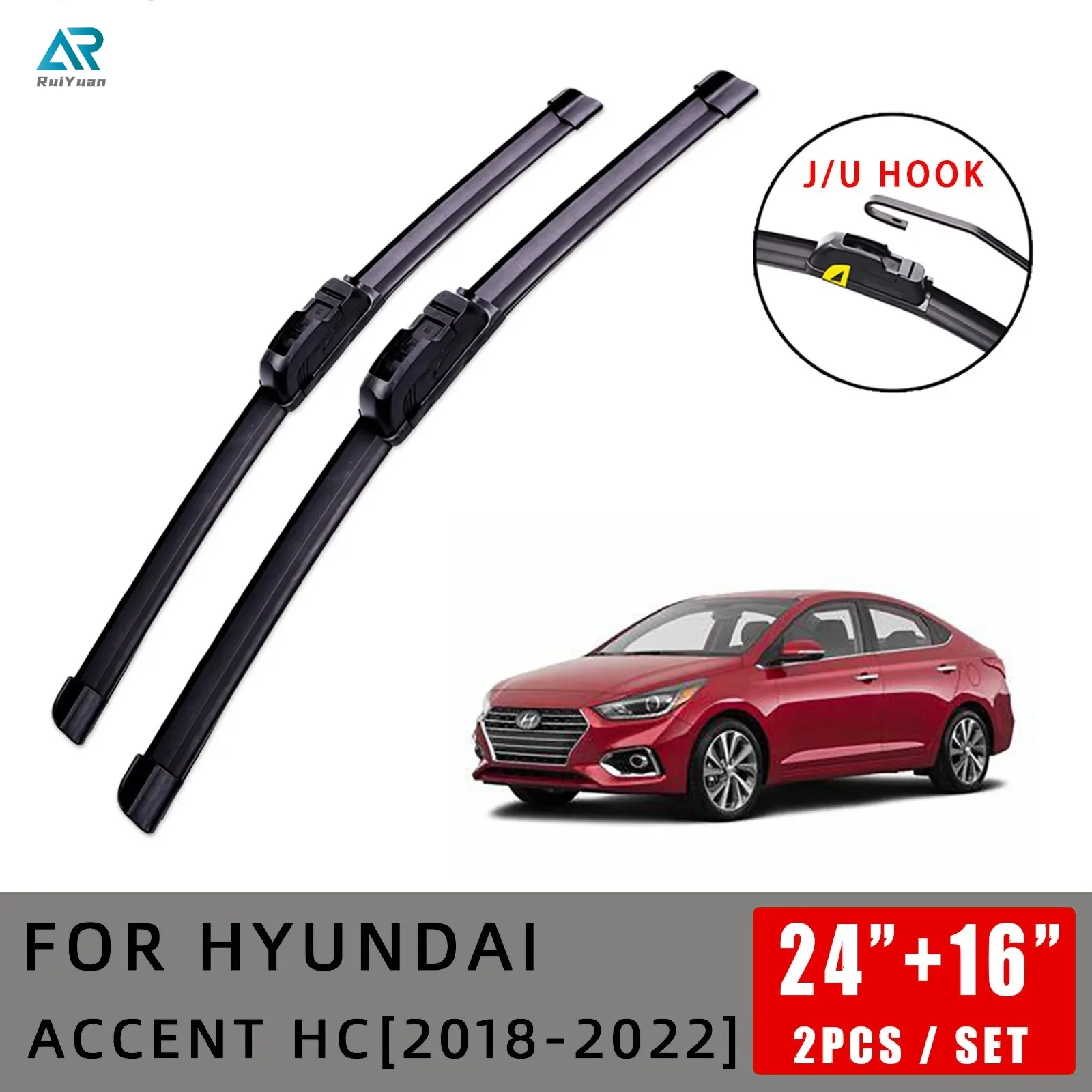 

For Hyundai Accent HC 2018 2019 2020 2021 2022 Front Wiper Blades Brushes Cutter Accessories U J Hook