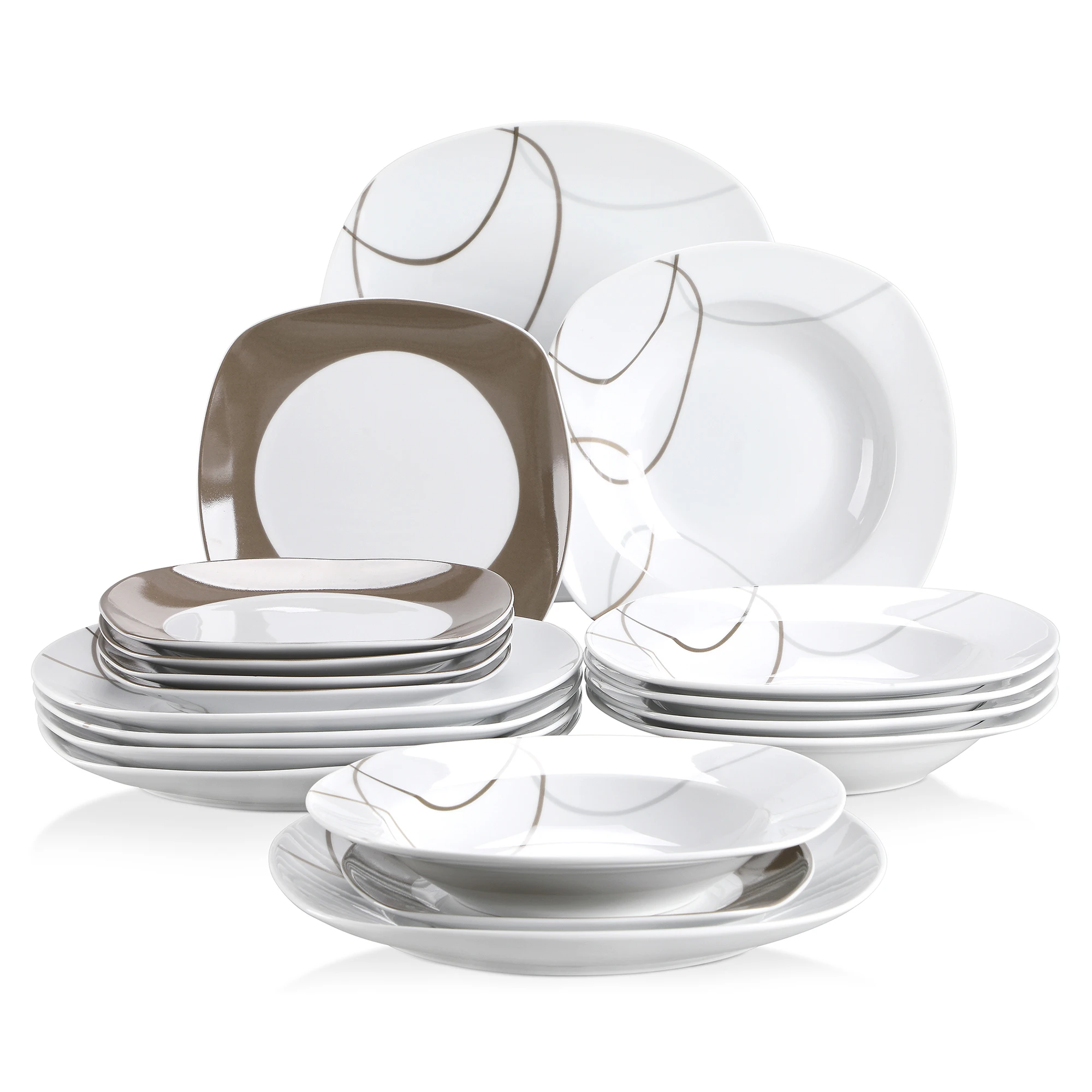 

VEWEET NIKITA 36-Piece Ceramic Porcelain Kitchen Dinner Plates Set Tableware Set with Dinner Plate,Dessert Plate,Deep Soup Plate