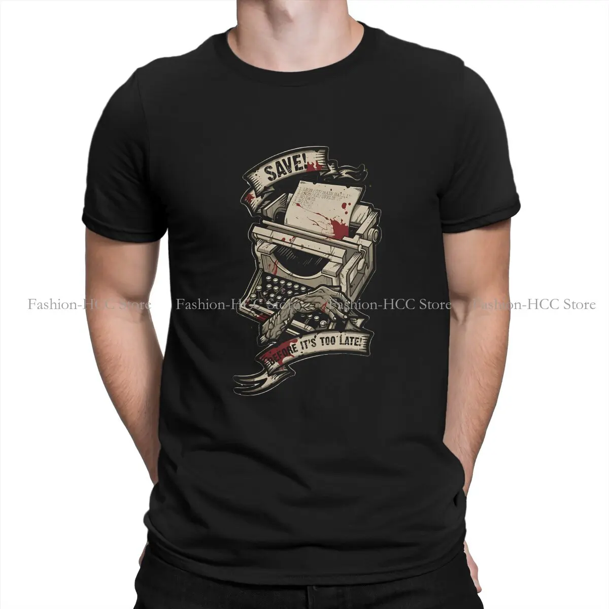 Typewriters Polyester TShirt for Men Save Before It's Too Late Humor Casual Tee T Shirt High Quality Trendy