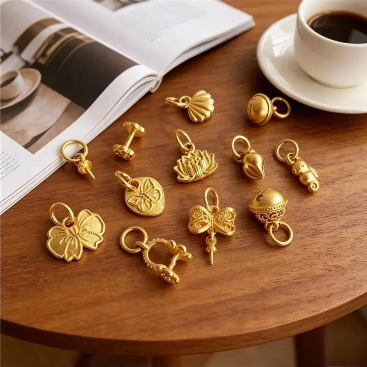 Brass Vietnam Sand Gold Anti-tarnish Ocean Bow Bell Half Hole Cabochon Charms DIY Jewelry Findings