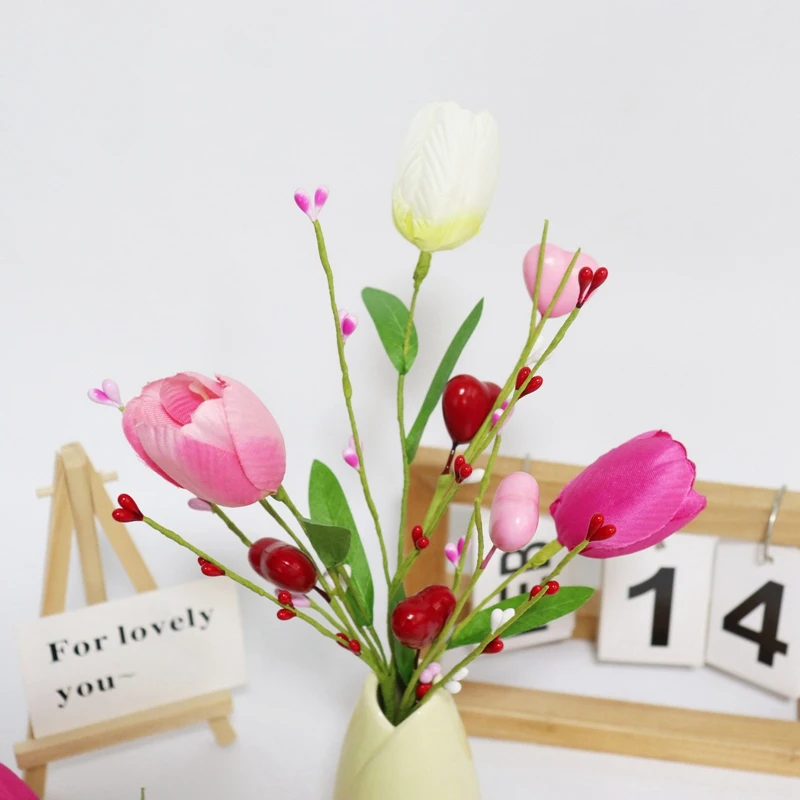 Artificial Flower Inserts Fresh Flowers Tulips Photo Prop Lifelike Faux for Vase Decorations Valentine Household