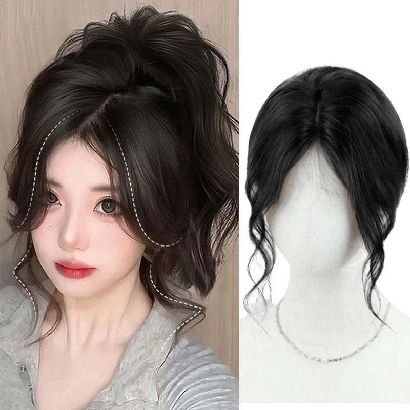 

Синтетический парик Шиньон с челкой Черно-коричневый Искусственный женский частичный парик на заколке из натуральной волнистой челки с боковой челкой для женщин