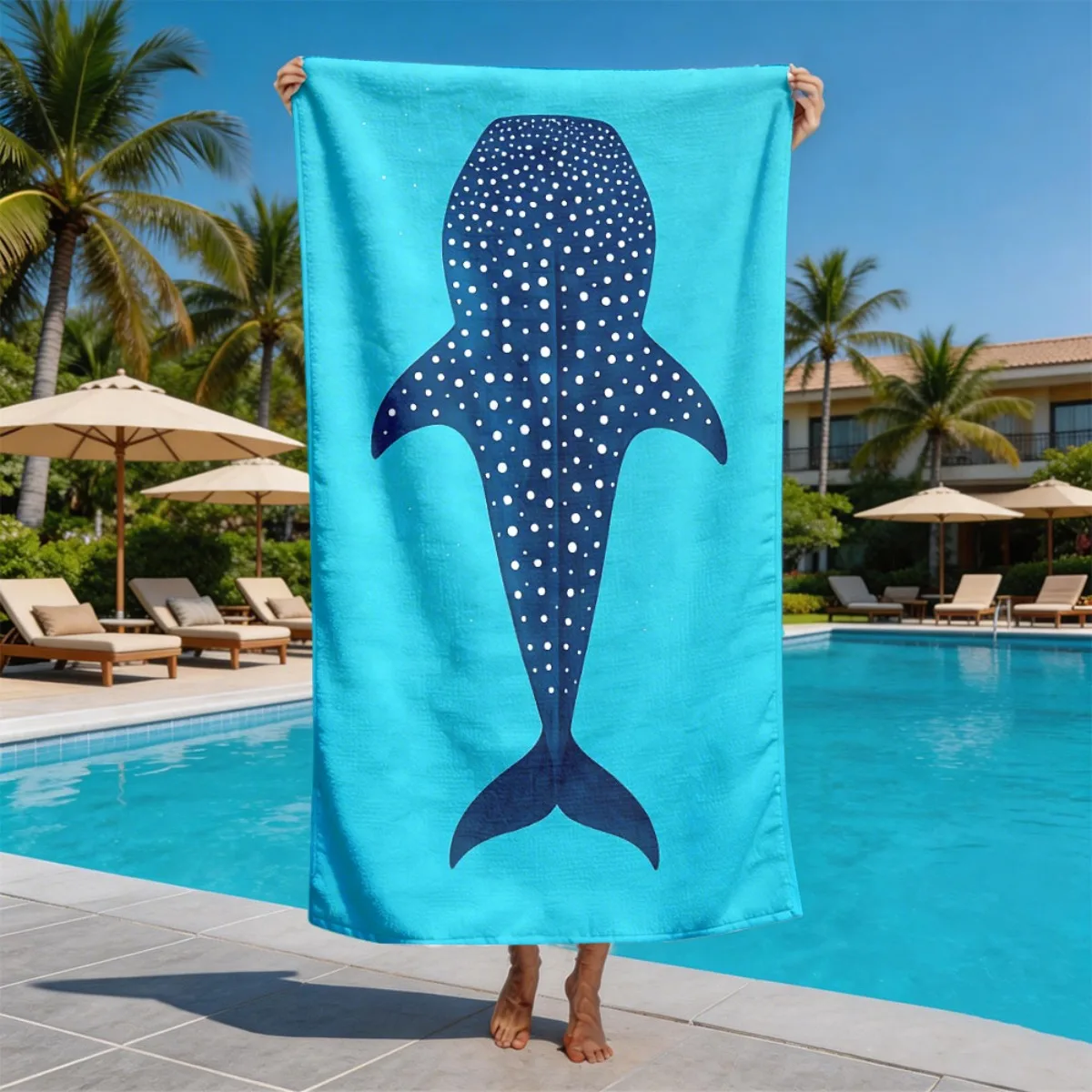 Ocean Minimalist Whale Shark Theme polyester microfiber beach towel is highly absorbent, suitable for swimming and beach outings