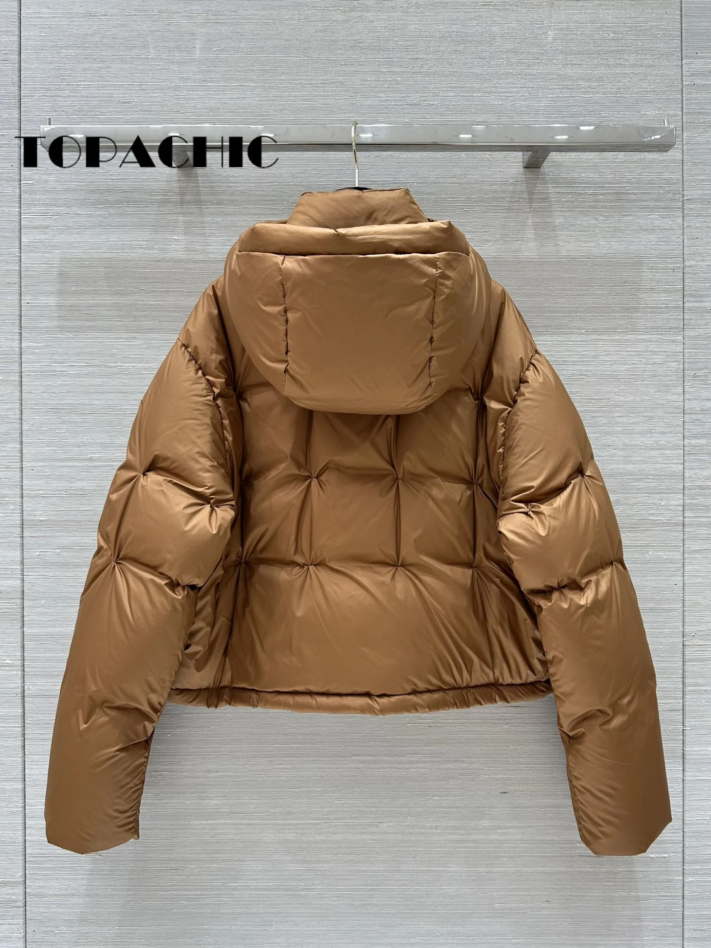 9.28 TOPACHIC Quilted Ruched Detachable Hat A Variety Of Wearing Ways Down Jacket Drawstring Hem Short Goose Down Coat Women