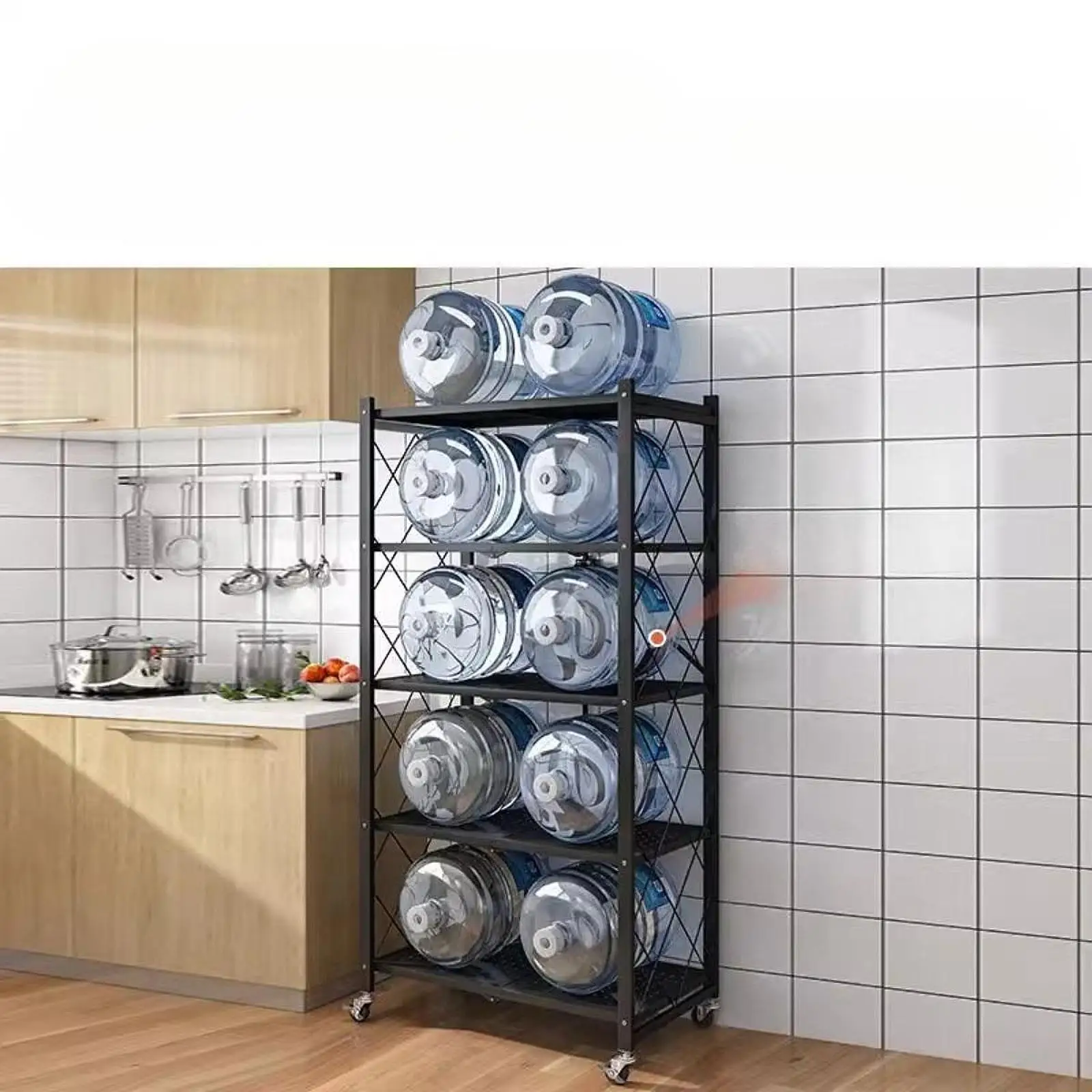 3/4/5 Layer Foldable Kitchen Storage Rack Multifunctional Large Storage Shelf Installation-Free Kitchen Rack Shelving Bookshelf