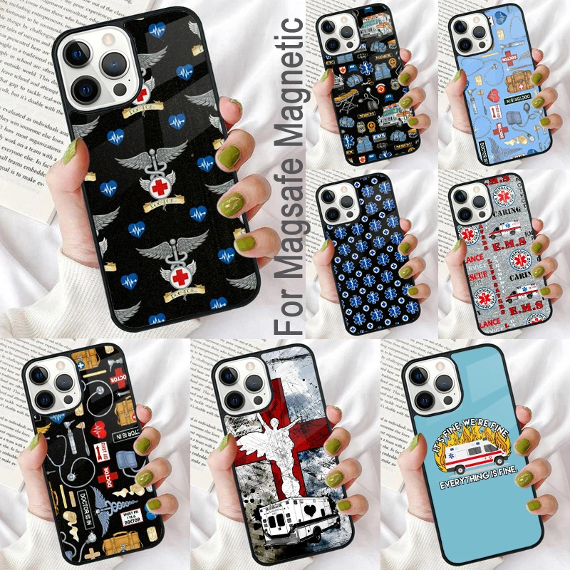 

Магнитный мягкий чехол для телефона EMT EMS скорая помощь для iPhone 16 Promax 15 Pro 13 14 Plus 11 12 Mini MagSafe Coque