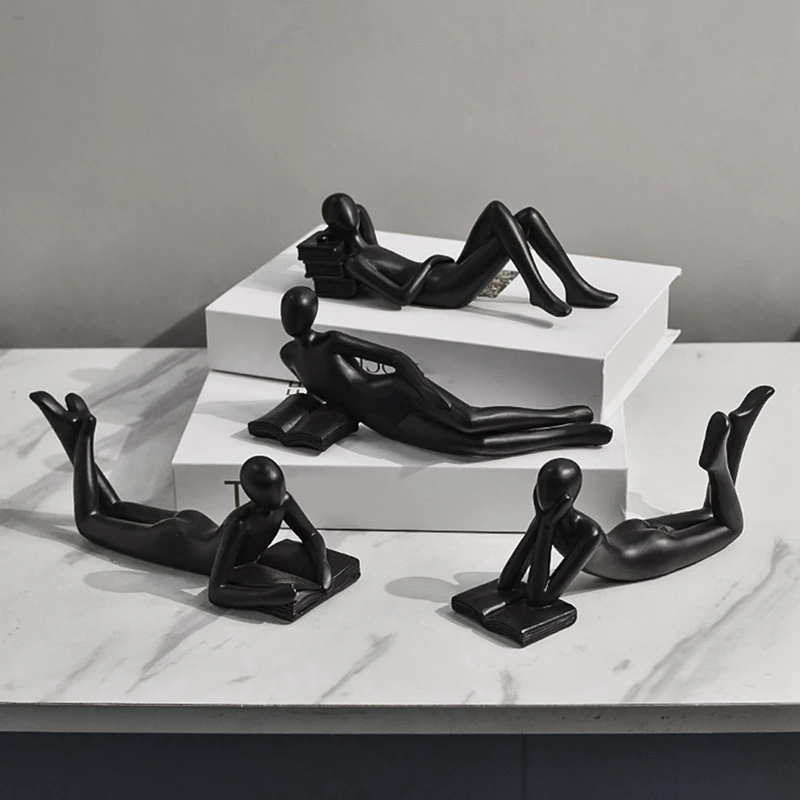 隆起-北欧の読書像樹脂の置物、デスクトップの装飾彫刻、現代美術の装飾品、ホームオフィスの装飾工芸品
