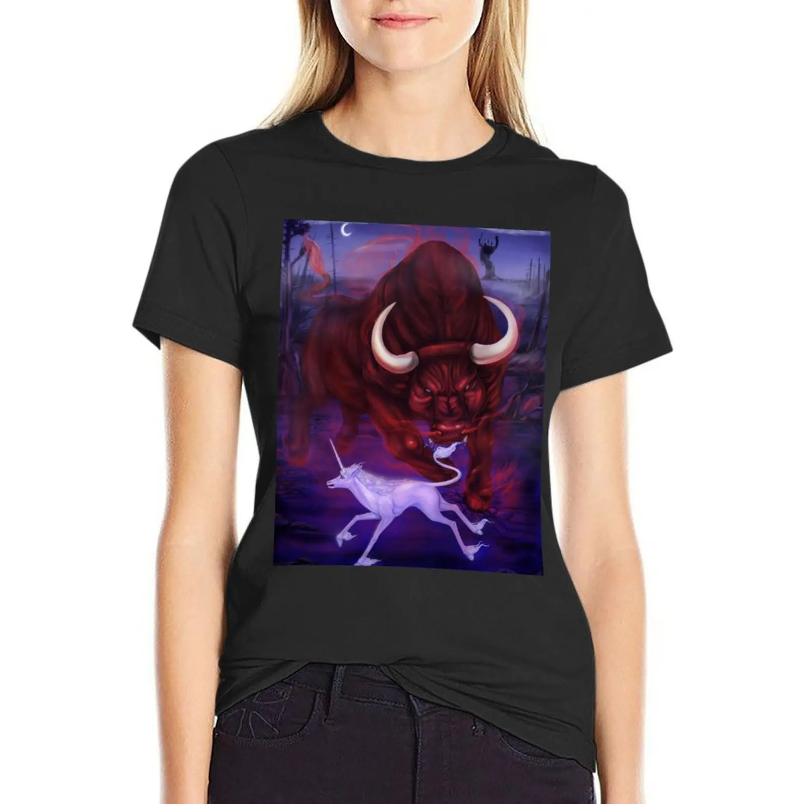 

The Unicorn and the Bull T-Shirt tops plus sizes summer top Short sleeve tee Women tops