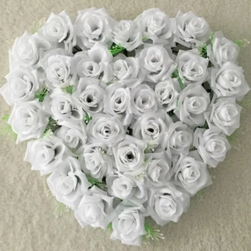 40x40cm White Artificial Silk Rose Wedding Car Decoration Heart Shaped Door Wreaths Lovely Wedding Door Decoration 21 Colors