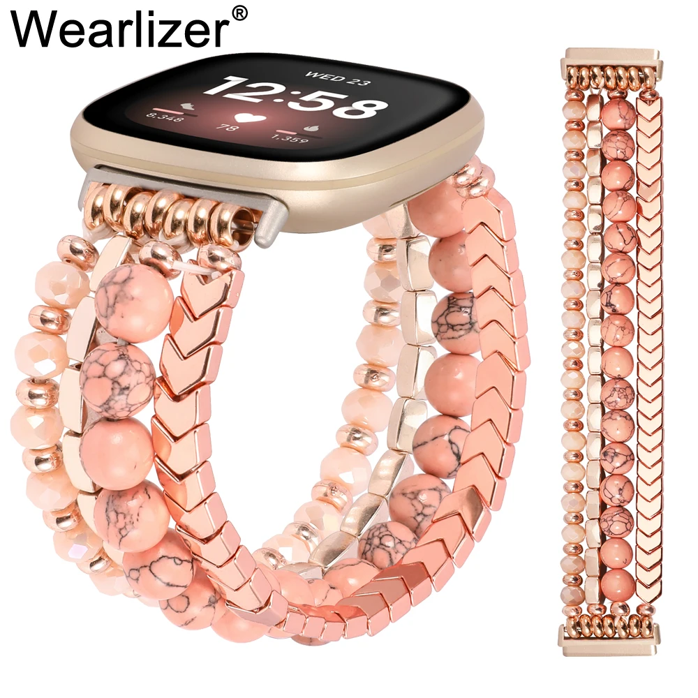 

Wearlizer Boho Beaded Bracelet For Fitbit Versa 4/ Versa 3 Bands For Women Fashion Handmade Elastic Beadeds Strap Sense 2/ Sense