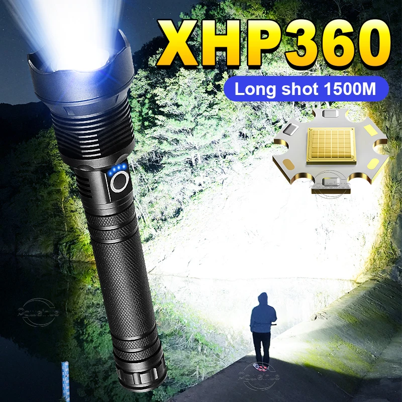 Super High Power XHP 360 Ultra Powerful Rechargeable Strong Flashlight Led Usb Charging Led Lanterna Hand Torch 18650/26650