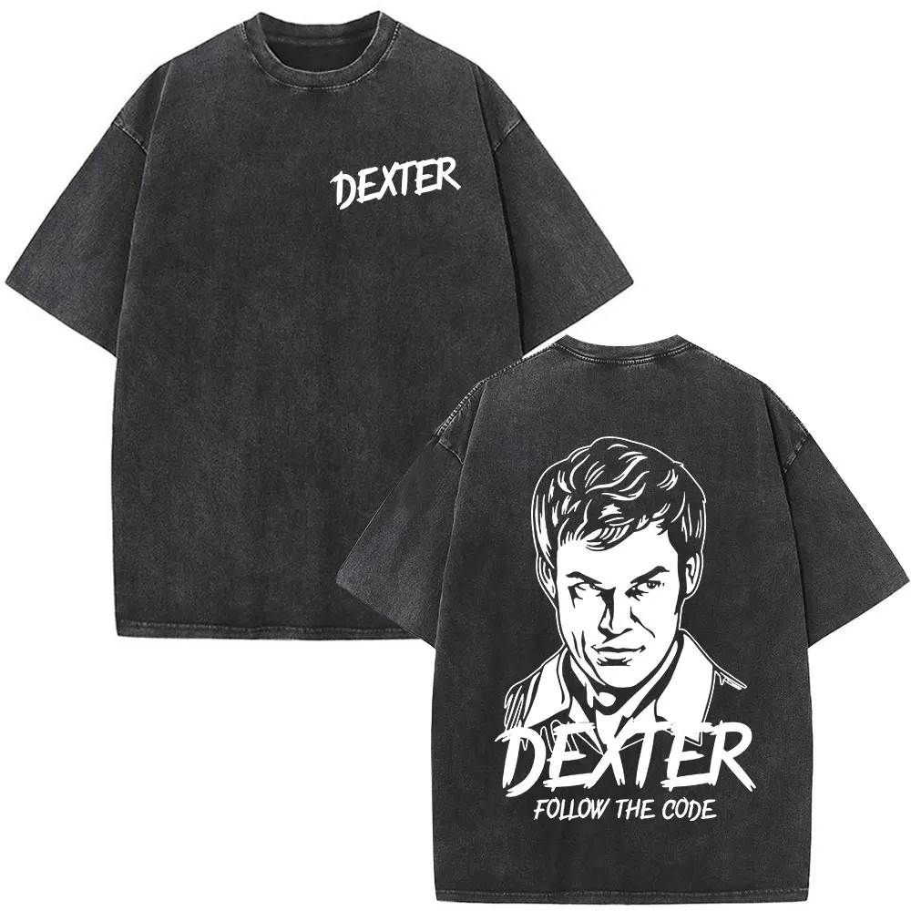 

TV Play Dexter Morgan Follow The Code Vintage Washed T-shirts Men's Women Clothing Casual Cotton Oversized Short Sleeve T Shirts