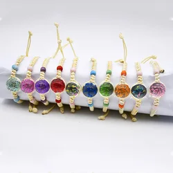 Natural Dried Flower Glass Bracelet Bohemian Style Handmade Braided Gypsophila Bracelet For Women Girls Jewelry Gifts