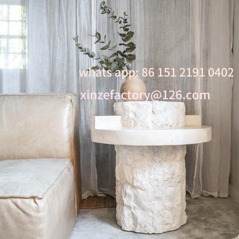 

Customizable natural travertine coffee table simple wabi-sabi wind personality creative destruction effect corner few Nordic lig