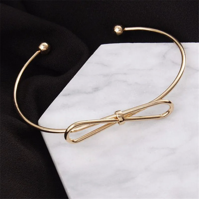 Fashion Jewelry Accessories New Cute Bow Knot Cuff Bangles Open Metal Charm Bead Bangle & Bracelet For Women Girl Gift Wholesale