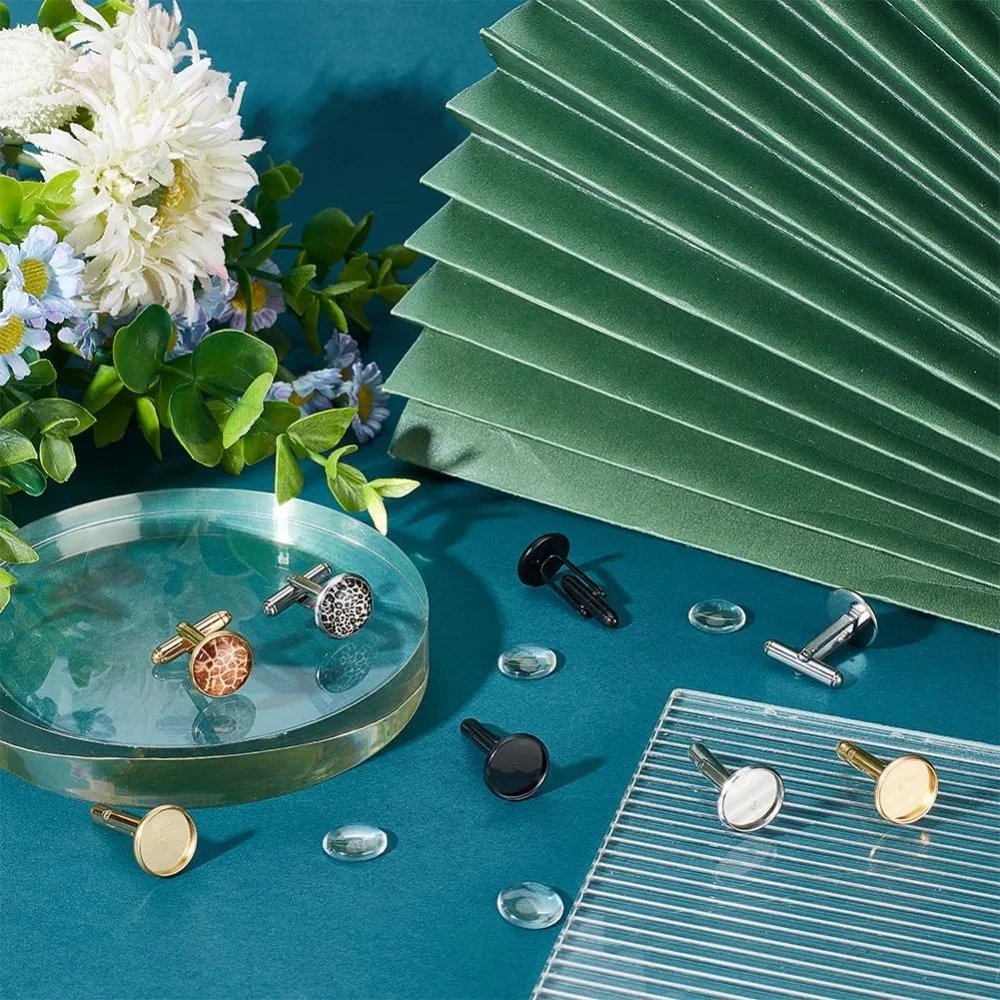 3 ألوان 12 مجموعات 12 مللي متر أزرار أكمام قبة فارغة صنع عدة 304 الفولاذ المقاوم للصدأ الكفة زر كبوشن مستديرة صينية الحافة زر الكم