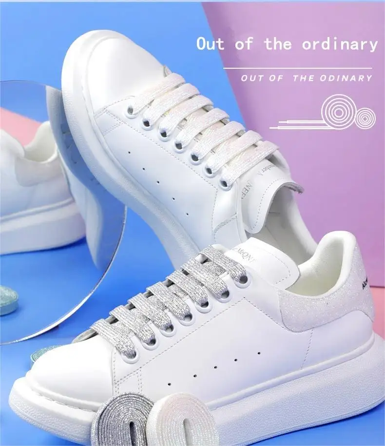 Modische, farbenfrohe Schnürsenkel, glitzernde weiße Schnürsenkel, glänzende goldene Schnürsenkel, silberne, flache Schnürsenkel, Sportschnürsenkel, Laufschuhschnürsenkel, 1 Paar. – Detail 1