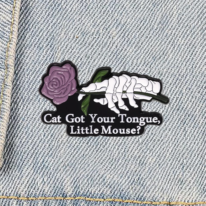 

Dark Romance Flower Skeleton Hand Enamel Pin Cat Got Your Tongue Little Mouse Brooch Backpack Lapel Badge Punk Jewelry Wholesale