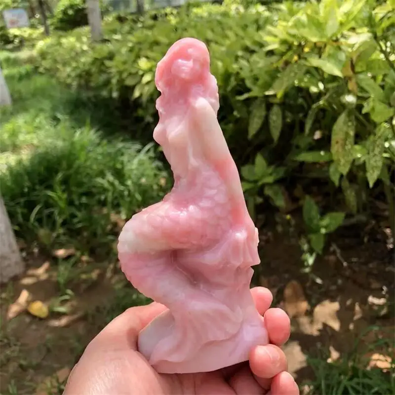 

Natural Pink Opal Mermaid Carving Animal Statue Healing Fengshui Crystal Craft Home Decoration Ornament Gift 1pcs