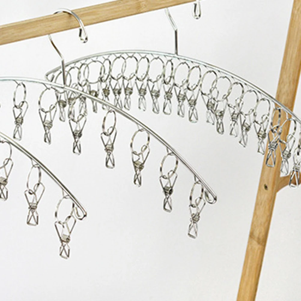 

2Pcs Arc Stainless Steel Sock Drying Rack Multi-Functional Laundry Hanger Windproof Clothespin Hook Sunscreen Non-Aging